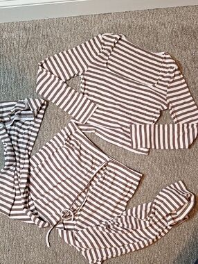H&M Brown & White Ribbed Striped Two-Piece Set Bundle